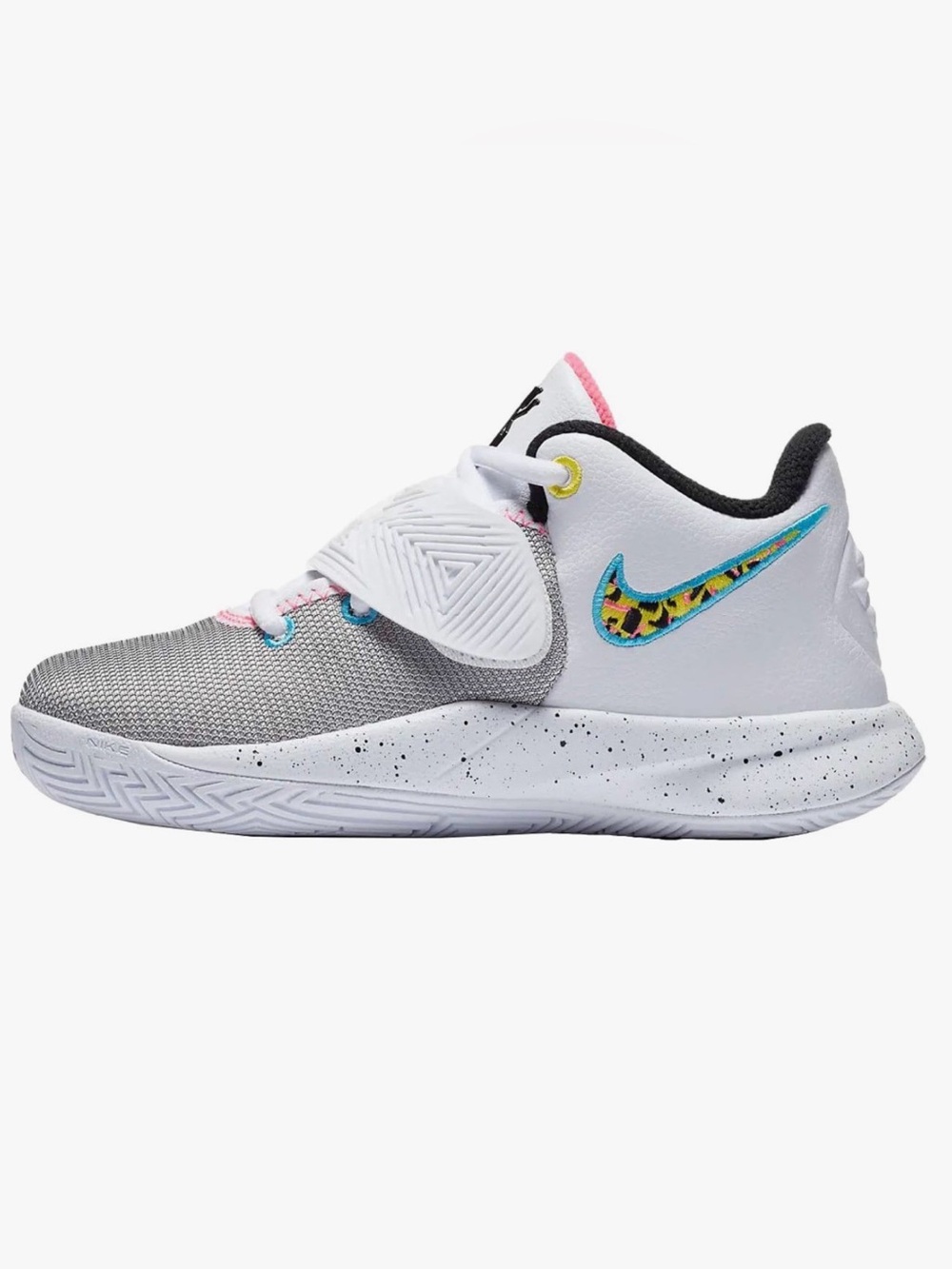 Kids Nike Kyrie Flytrap 3 in the "South Beach" colorway. White, Gray & Pink